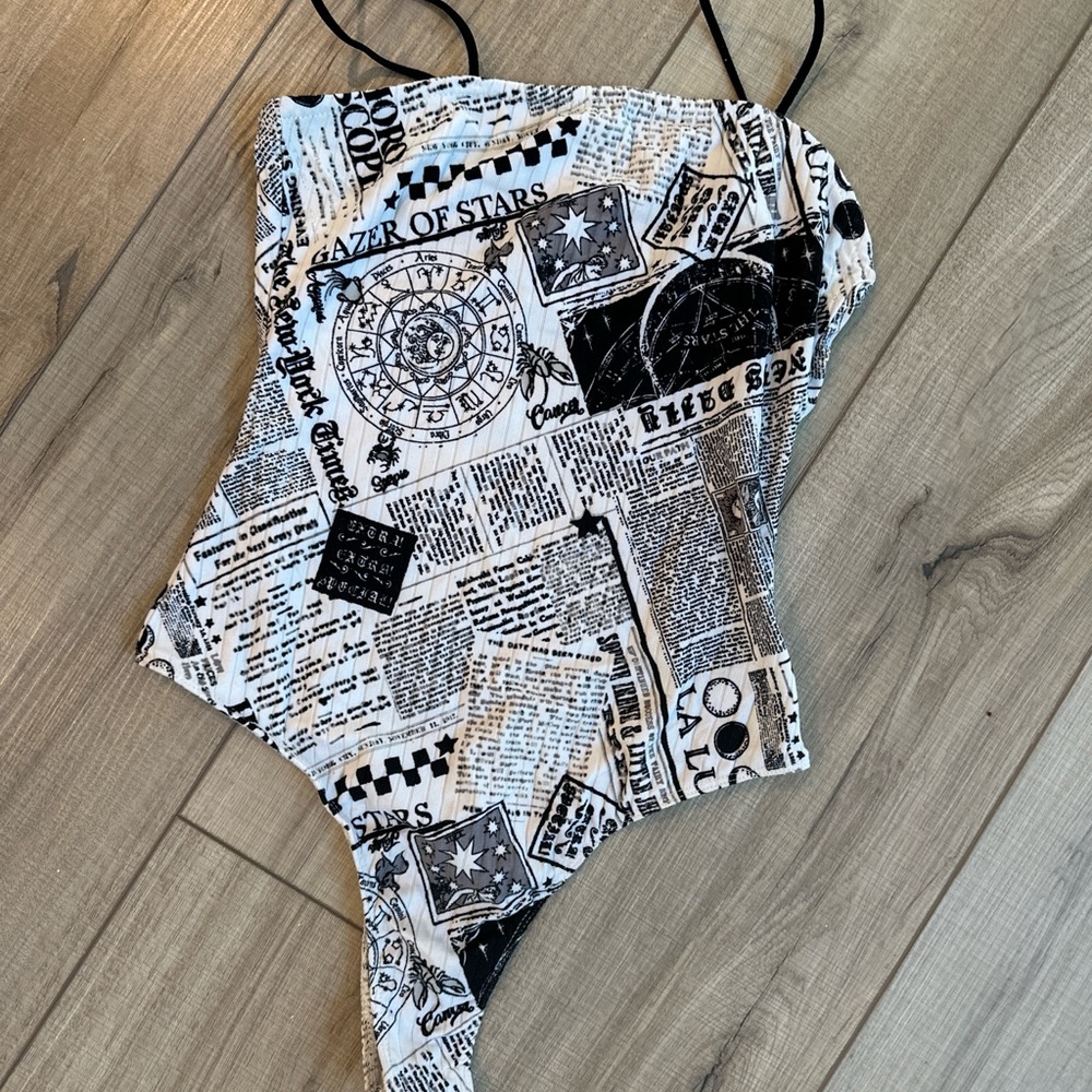 Black and White newsprint astrology bodysuit